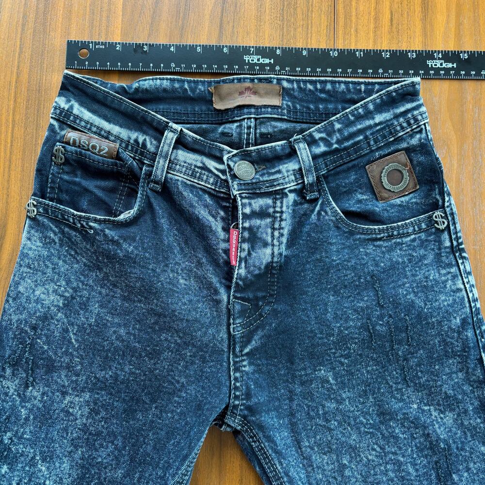 Dsquared2 DSQ2 Acid Wash Jeans Men Sz 30 Slim Straight Vintage Style Maple Leaf - Picture 5 of 15